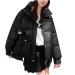 oelaio Womens Winter Quilted Coats 2023 Long Sleeve Full Zip Puffer Jacket Cute Warm Puffy Bubble Coats with Pockets Black#14 Large