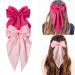 2pcs Pink Hair Bow Clips for Women Large Bow Clip for Girls Satin Hair Bows with Long Tails Alligator Clips for Hair Big Hair Bow Clips Bridal Bachelorette Party Hair Accessories Neon Pink Hot pink