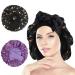 Arqumi Silk Bonnet 2PCS Large Silk Hair Wrap for Sleeping Adjustable Satin Bonnet Hair Bonnet Sleep Cap with Elastic Stay On Head for Long Curly Thick Black Hair for Women Hair Care Purple&Black A (2PCS) Pattern Black & Purple