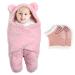 TYXHXTF Baby Hooded Swaddle Baby Sleeping Bag Newborn Plush Wrap Baby Swaddle Blanket Wraps for 0-3 Months Receiving Blanket Fleece Sleeping Bag Baby Clothes for Boys Girls (S Pink)