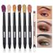 SUSIKEKI 6PCS Eyeshadow Stick + 1PC Double End Eyeshadow Brush Soft Creamy Matte Shimmer Eye Shadow Pencil Crayon High Pigmented Shiny Eyeshadow Pencil Waterproof Classy Eye Shadow Sticks Sets