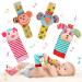 Soft Baby Rattle Toys, Wrist Rattle Foot Sock Rattles, Hand Arm Leg Ankle Handheld Rattles for Infants, Sensory Plush Animal Toys for Newborn Baby Girls and Boys (A4)
