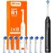 Bitvae R1 Rotating Electric Toothbrush - 8 Brush Heads 60-Day Battery 5 Modes Smart Timer - Ideal for Adults & Kids - Rechargeable Power Toothbrush in Black - Buy Online on GoSupps.com