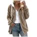 Hanxiulin fleece jacket plush jacket cuddly jacket women warm winter jacket long -sleeved winter coat jacket causal sweat jacket loose slim autumn winter coat women M khaki