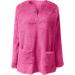 AMhomely Women's Plus Size V-Neck Teddy Fleece Hoodie | Double Fleece Casual Pullover with Pocket | Soft Winter Lounge Top in Hot Pink - Buy Online on GoSupps.com