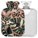NAANLE hot water bottle with cover Leopard palm leaves Transparent hot water bottle 2l large hot hot water bottle for menstrual cramps pain relief handfoots heat and cold therapy