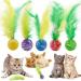 5 Pcs Cat Toys Balls with Feather Teaser Interactive Kitten Toys Colorful Cat Balls Toy Funny Cat Feather Toys for Indoor Outdoor Playing Chasing Chewing Training (Random Colours)
