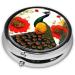 Buy Peacock Red Flower Round Pill Box - 3 Compartment Portable Organizer for Travel & Purse - Buy Online on GoSupps.com