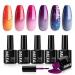 MEFA Color Changing Gel Nail Polish Set 6 Colors Winter Temperature Changed Glitter Blue Pink Purple Red Orange Gel Polish Soak Off Nail Art Design Kit Manicure Home DIY for Women