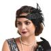 Anglacesmade Bridal 1920s Flapper Feather Headband Crystal Beaded Feather Roaring 20s Headpiece Prom Party Festival Gatsby Hair Jewelry for Women and Girl Black
