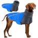 Slowton winter dog coat warm polar trap food dog outdoor jacket with turtleneck scarf reflecting stripes adjustable waterproof windproof outfits for small medium -sized dogs L+ blue