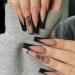 False Nails with Glue Stickers Black Snake Design Glossy Acrylic Long Fake Nails 24PCS White Press On nails Full cover Medium Stick On Nail for Women and Girls No Glue Included (Black dragon)