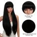Kalyss 28 Women's Silky Long Straight Black Wig with Bangs - Heat Resistant Synthetic Hair Wig for Women - Black 1B - Buy Online on GoSupps.com