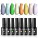 ROSALIND Gel Nail Polish Set 8Pcs 5ml Blue Green Nail Gel Yellow Purple Gel Nail Long Lasting Nail Gel Polish Kit Colors Series Soak Off LED/UV Nail Lamp Suitable As A Gift for Women To DIY At Home Pastel
