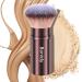 Makeup Brush Kabuki Face Brushes Retractable Travel Blush Brush Portable Flawless for Foundation Powder Blush Bronzer Buffing Liquid Cream Cruelty Free with Cover(Round-Head)