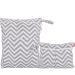 Damero 2pcs Travel Wet and Dry Bag, Reusable Wet Bags Organizer with Two Zippered Pocket for Cloth Diaper, Pumping Parts, Swimsuit and Gym, Gray Chevron