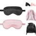 Silk Satin Sleeping Mask Eye Mask Set Include 2 Blindfold Eyeshade Elastic Strap Double Layer Silk Filling Eye Cover 2 Ear Plugs 2 Storage Bags for Women and Men Sleep Travel Nap (Black  Taro Purple)