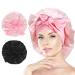 Arqumi Silk Bonnet 2PCS Large Silk Hair Wrap for Sleeping Adjustable Satin Bonnet Hair Bonnet Sleep Cap with Elastic Stay On Head for Long Curly Thick Black Hair for Women Hair Care Pink&Black A (2PCS) Black & Pink