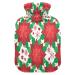 Hot water bottle with poinsettia with soft fleece cover 2 litre hot water bag for hot and cold compresses