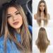 EMMOR Lace Front Wig 13*4 Lace Wig Long Ash Brown Straight Wig Heat Resistant Synthetic Ash Blonde Wig Natural Headline ombre brown