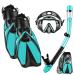 2023 Version Snorkel Set, Mask Fins Snorkeling Gear Adults, Snorkel Goggles Panoramic View Anti-Fog Anti-Leak Dry Top Snorkel and Dive Flippers Kit with Gear Bag for Diving Training Green S/M