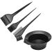 HF Haute Fashion Hair Coloring Dye Brushes with Bowl Kit for Men and Women (Black) - Set of 4 Pieces. A Hair Color Mixing Bowl with 3 Types of Brushes to Color Your Hair
