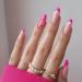 24pcs Short Almond False Nails French Tip Stick on Nails Rose Red Tip Press on Nails Removable Glue-on Nails Fake Nails Women Girls Nail Art Accessories 0252Y08