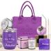 GOGOPARTY Purple Birthday Gifts for Women - Mothers Day Gifts Spa Gifts Bath Sets Basket with Tumbler  Compact Mirror  Scented Candle  Bath Bomb  Bath Soap  Gift Bag  Lavender Gifts for Mom