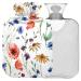 NAANLE hot water bottle with cover goose-pop-poppyuling watercolor transparent hot water bottle 2 l large warm stamp for menstrual cramps pain relief hand feet heat and cold therapy