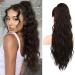 REECHO Ponytail Extension 26" Long Beach Wave Drawstring Pony Hair Extension Synthetic Pony Tail Hairpiece for Women - Black Brown