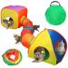 Mfsdai 3 in 1 Cat Toy with Cat Tunnel Cat Cube Cat Tent Foldable Pop Up Cat Tunnel Cat Interactive Maze Toy with Storage Bag for Cats/Puppy/Rabbit(Rainbow)