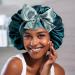WEIPAO Silk Satin Bonnet - Reversible Double-Sided Sleep Cap for Curly Hair - DarkGreen+LightGray - Buy Online on GoSupps.com