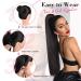 Reecho 28 Long Straight Ponytail Extension - Chestnut Brown with Blonde Highlights | Synthetic Drawstring Hairpiece for Women - Buy Online on GoSupps.com