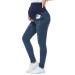 PACBREEZE Women's Maternity Jeans Over The Belly Slim Stretchy High Waist Denim Skinny Pants with Pockets 01: Dark Blue XL