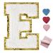 Iron on Patches for Clothing Letter Stickers Glitter Iron on Letters Iron on Letter White Letter Patches for Jackets Iron on Letter (6Pieces/3.14inch Height E) White with golden edge E