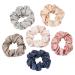 6Pcs Hair Bamboo-Derived Rayon fiber Silk Elastic Hair Bands Hair Scarf Ponytail Holder Scrunchy Ties Vintage Accessories for Women Girls(Navy blue  beige  like dental  pink  light brown  gray) Multi-colored 4