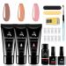 Biutee Poly Nail Gel Set, 3 Colors Nail Extension Gel Nude Brown Dark Pink Builder Gel Nail Enhancement Gel Kit for Starters and Professional Salon DIY at Home