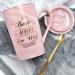 Bokalaka Mother's Day Gift - 400ml Pink Ceramic Coffee Cup with Lid & Spoon | Perfect Mom Gifts & Birthday Present | Best Mom in the World - Buy Online on GoSupps.com