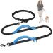 Snocyo jogging leash dogs jogging dog leash for medium -sized and large dogs elastic and reflective dog leash retractable leash with double handle & waist belt for a dog black & blue