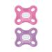 MAM Comfort Schnuller in a set of 2 particularly small and light baby pacifier for premature and newborns made of 100 % silicone with soft MAM Skinsoft suction part & pacifier box 0+ months pink/purple pink/purple 0-2 months (2 pack)