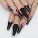 IMSOHOT 30Pcs Coffin Black Press on Nails Long Glossy Flame Fake Nails Ballerina False Nails with Designs Full Cover Stick on Nails Acrylic Nails for Women and Girls C-01