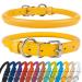 Collardirect round leather dog collar softly padded rolled handmade real leather collar for dog puppy cat small big black pink red purple blue yellow 48-53 cm