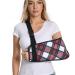 Plaid Arm Sling for Shoulder Injury with Adjustable Buckle Soft Embossed Fabric Shoulder Immobilizer for Men and Women Medical Arm Sling for Rotator Cuff Surgery Red