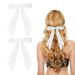 2 Pack White Hair Bows for Women Bow Hair Clips French Barrette with Long Silky Satin Hair Ribbons for Women Girls(White)