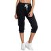 SPECIALMAGIC Women's Sweatpants Capri Pants Cropped Jogger Running Pants Lounge Loose Fit Drawstring Waist with Side Pockets Black X-Large