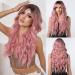 HAIRCUBE Long Pink Wigs for Women Dark Rooted Synthetic Hair Wig with Fringe