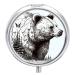 Pill Box Pill Case 3 Compartment Travel Pill Box Wildlife Hand Drawn Bear Animal Printing Small Pill Box Portable Medicine Pill Case Pill Organizer for Purse & Pocket for Travel Handbag (Round)