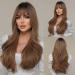 HAIRCUBE Ombre Brown Wig with Bangs Long Wavy Wigs for Women Natural Looking Wigs Synthetic Wig ombre light brown