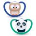 Nuk Space Baby Schnuller |6-18 months |Pacifier with extra ventilation |BPA-free silicone |Owl & Panda |2 pieces 6-18m standard blue