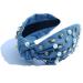 Pearly Crystal Knotted Women Headband Luxury Pink Jeweled Embellished Top Hairband Fashion Elegant Ladies Hair Band Denim